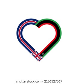 concepto de unidad. icono de la cinta de corazón de las banderas de la unión y de la libia. ilustración vectorial aislada en fondo negro