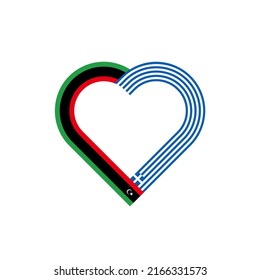 unity concept. heart ribbon icon of greece and libya flags. vector illustration isolated on white background