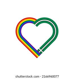 concepto de unidad. icono de la cinta de corazón de las banderas arco iris y devon. ilustración vectorial aislada en fondo blanco