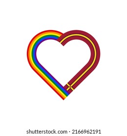 concepto de unidad. icono de la cinta de corazón de las banderas de arco iris y northamptonshire. ilustración vectorial aislada en fondo blanco