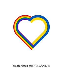 unity concept. heart ribbon icon of rainbow and ukraine flags. vector illustration isolated on white background