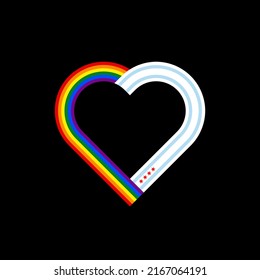 concepto de unidad. icono de la cinta de corazón de las banderas del arco iris y de la ciudad de chicago. ilustración vectorial aislada en fondo negro