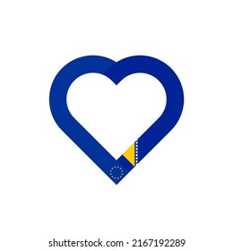 concepto de unidad. icono de la cinta de corazón de las banderas de la unión europea y bosnia y herzegovina. ilustración vectorial aislada en fondo blanco