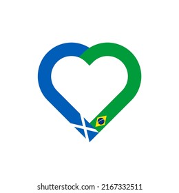 unity concept. heart ribbon icon of scotland and brazil flags. vector illustration isolated on white background