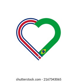 unity concept. heart ribbon icon of costa rica and brazil flags. vector illustration isolated on white background