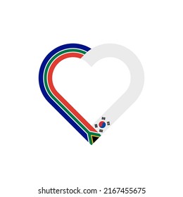 concepto de unidad. icono de la cinta de corazón de banderas de sudáfrica y corea república. ilustración vectorial aislada en fondo blanco