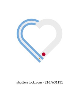 concepto de unidad. icono de la cinta de corazón de las banderas argentina y japonesa. ilustración vectorial aislada en fondo blanco