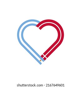 Einheitskonzept. Herzbandsymbol von argentina und denmark flags. Vektorgrafik einzeln auf weißem Hintergrund