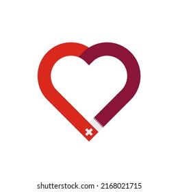 unity concept. heart ribbon icon of switzerland and qatar flags. vector illustration isolated on white background