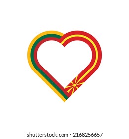 unity concept. heart ribbon icon of lithuania and north macedonia flags. vector illustration isolated on white background