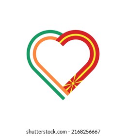 unity concept. heart ribbon icon of ireland and north macedonia flags. vector illustration isolated on white background