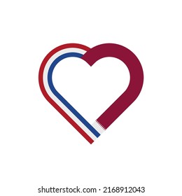 concepto de unidad. icono de la cinta de corazón de las banderas de los países bajos y qatar. ilustración vectorial aislada en fondo blanco