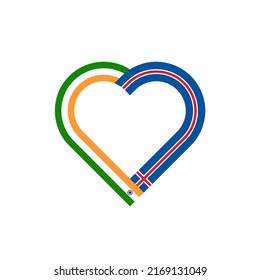 unity concept. heart ribbon icon of india and iceland flags. vector illustration isolated on white background