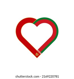 concepto de unidad. icono de la cinta de corazón de montenegro y banderas belarús. ilustración vectorial aislada en fondo blanco