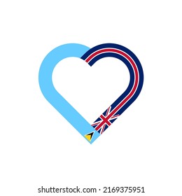 unity concept. heart ribbon icon of saint lucia and union jack flags. vector illustration isolated on black background