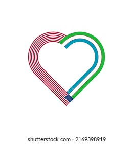 unity concept. heart ribbon icon of united states and uzbekistan flags. vector illustration isolated on white background