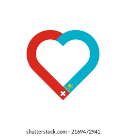 concepto de unidad. icono de la cinta de corazón de las banderas de suiza y kazajistán. ilustración vectorial aislada en fondo blanco