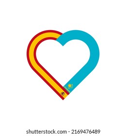 concepto de unidad. icono de la cinta de corazón de las banderas de españa y kazajistán. ilustración vectorial aislada en fondo blanco