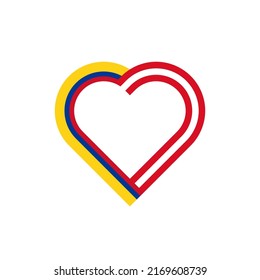 unity concept. heart ribbon icon of colombia and peru flags. vector illustration isolated on black background