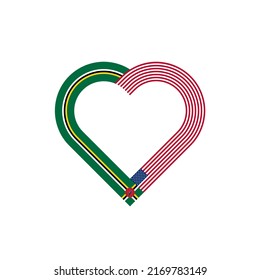 unity concept. heart ribbon icon of dominica and united states flags. vector illustration isolated on white background