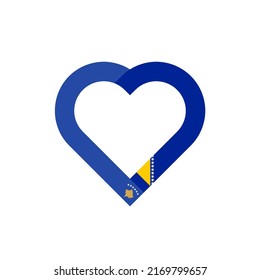 unity concept. heart ribbon icon of kosovo and bosnia flags. vector illustration isolated on white background