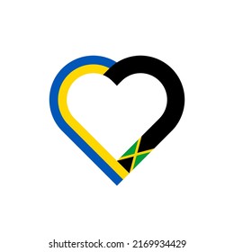 concepto de unidad. icono de la cinta de corazón de las banderas de ucrania y jamaica. ilustración vectorial aislada en fondo blanco