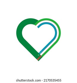 unity concept. heart ribbon icon of turkmenistan and uzbekistan flags. vector illustration isolated on white background