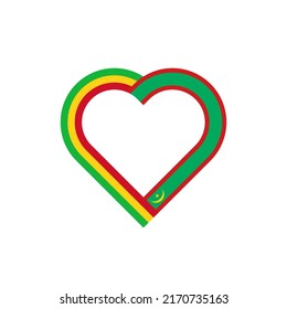 Einheitskonzept. Herzbandsymbol der mali- und mauretanischen Flaggen. Vektorgrafik einzeln auf weißem Hintergrund