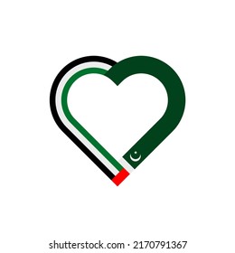 unity concept. heart ribbon icon of united arab emirates and pakistan flags. vector illustration isolated on white background