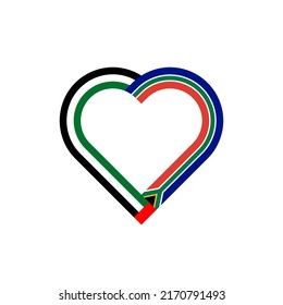 concepto de unidad. icono de la cinta de corazón de los emiratos árabes unidos y banderas de sudáfrica. ilustración vectorial aislada en fondo blanco