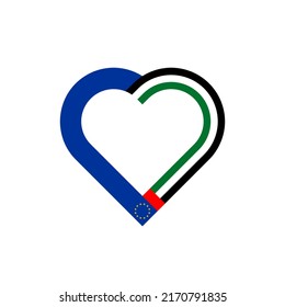 Einheitskonzept. Herzbänder-Ikone der Europäischen Union und vereinte arabische Emiraten-Flaggen. Vektorgrafik einzeln auf weißem Hintergrund