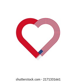 concepto de unidad. icono de la cinta de corazón de bahréin y banderas de estados unidos. ilustración vectorial aislada en fondo blanco