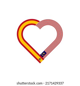 unity concept. heart ribbon icon of spain and malaysia flags. vector illustration isolated on white background