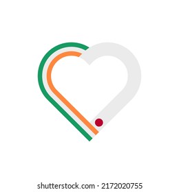 unity concept. heart ribbon icon of ireland and japan flags. vector illustration isolated on white background