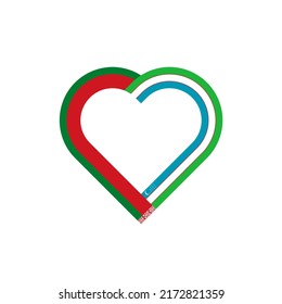 concepto de unidad. icono de la cinta de corazón de las banderas de belarús y uzbekistán. ilustración vectorial aislada en fondo blanco