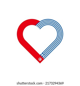 concepto de unidad. icono de la cinta de corazón de las banderas de túnez y grecia. ilustración vectorial aislada en fondo blanco