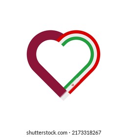 Einheitskonzept. Herzbandsymbol der Katar- und Iranflaggen. Vektorgrafik einzeln auf weißem Hintergrund