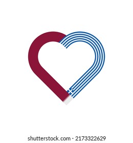 unity concept. heart ribbon icon of qatar and greece flags. vector illustration isolated on white background