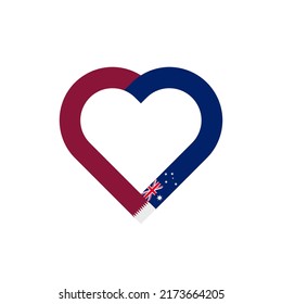Einheitskonzept. Herzbandsymbol von Katar- und Australaflaggen. Vektorgrafik einzeln auf weißem Hintergrund