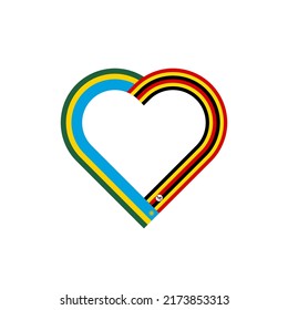 concepto de unidad. icono de la cinta de corazón de banderas de rwanda y uganda. ilustración vectorial aislada en fondo blanco
