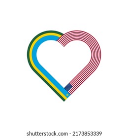 concepto de unidad. icono de la cinta de corazón de las banderas de rwanda y de los ee.uu. ilustración vectorial aislada en fondo blanco