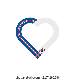 unity concept. heart ribbon icon of iceland and korea republic flags. vector illustration isolated on white background