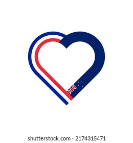 unity concept. heart ribbon icon of france and new zealand flags. vector illustration isolated on white background