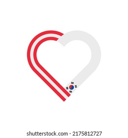 concepto de unidad. icono de la cinta de corazón de austria y banderas de corea del sur. ilustración vectorial aislada en fondo blanco
