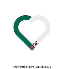 concepto de unidad. icono de la cinta de corazón de banderas de bangladesh y corea del sur. ilustración vectorial aislada en fondo blanco