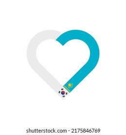 unity concept. heart ribbon icon of south korea and kazakhstan flags. vector illustration isolated on white background