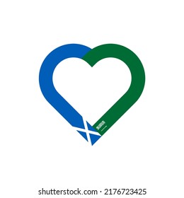 concepto de unidad. ícono de la cinta de corazón de banderas de escocia y arabia saudita. ilustración vectorial aislada en fondo blanco