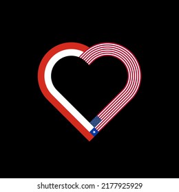 unity concept. heart ribbon icon of chile and united states flags. vector illustration isolated on black background	