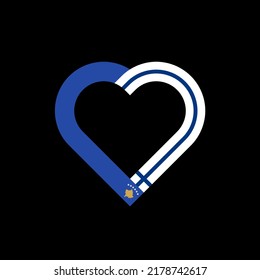 unity concept. heart ribbon icon of kosovo and finland flags. vector illustration isolated on black background