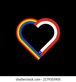 unity concept. heart ribbon icon of rainbow and chile flags. vector illustration isolated on black background